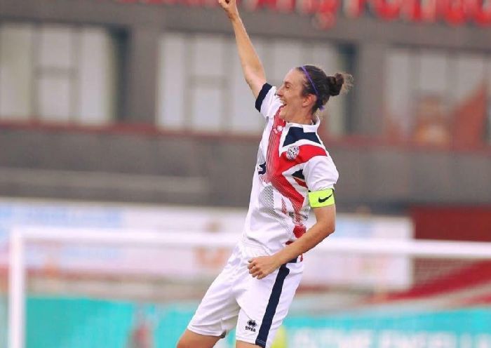 Claire Stancliffe celebrating scoring at 2017 Deaflympics